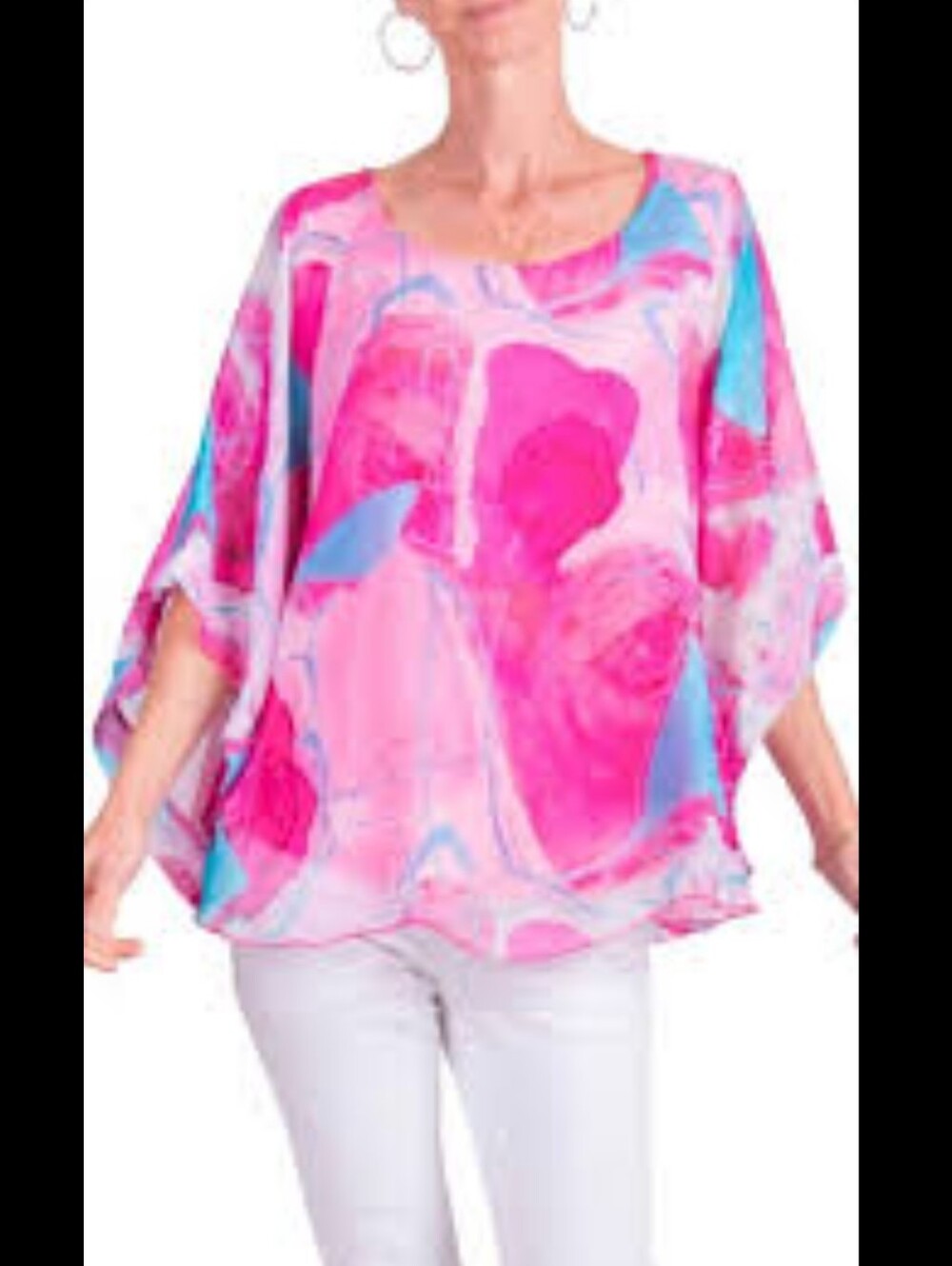 Gigi Moda Women's Pink & Aqua Abstract Floral Blouse_L